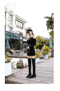 BIGTREE Shoes Women Sexy Over The Knee Boots Pointed Top Stretch Boots Thick Heel High Boots Black Long Boots Autumn Winter Shoe