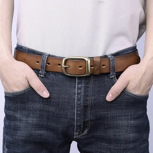 3.3CM Fashion Men High Quality Genuine Leather Belt Luxury Designer Belts Men New Copper Buckle Strap Male Jeans For Man Cowboy
