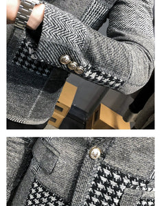 Mens Woolen Jacket 2023 Autumn Winter Fleece Warm Plaid Woolen Coat Streetwear Casual Slim Fit Jacket Coat Fashion Men Clothing