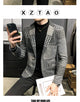 Mens Woolen Jacket 2023 Autumn Winter Fleece Warm Plaid Woolen Coat Streetwear Casual Slim Fit Jacket Coat Fashion Men Clothing