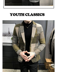 Mens Woolen Jacket 2023 Autumn Winter Fleece Warm Plaid Woolen Coat Streetwear Casual Slim Fit Jacket Coat Fashion Men Clothing