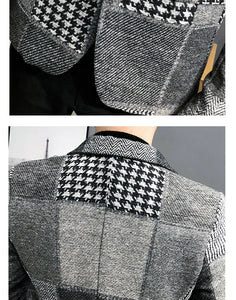 Mens Woolen Jacket 2023 Autumn Winter Fleece Warm Plaid Woolen Coat Streetwear Casual Slim Fit Jacket Coat Fashion Men Clothing