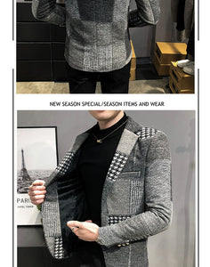 Mens Woolen Jacket 2023 Autumn Winter Fleece Warm Plaid Woolen Coat Streetwear Casual Slim Fit Jacket Coat Fashion Men Clothing