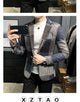 Mens Woolen Jacket 2023 Autumn Winter Fleece Warm Plaid Woolen Coat Streetwear Casual Slim Fit Jacket Coat Fashion Men Clothing