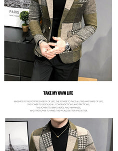 Mens Woolen Jacket 2023 Autumn Winter Fleece Warm Plaid Woolen Coat Streetwear Casual Slim Fit Jacket Coat Fashion Men Clothing