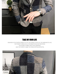 Mens Woolen Jacket 2023 Autumn Winter Fleece Warm Plaid Woolen Coat Streetwear Casual Slim Fit Jacket Coat Fashion Men Clothing