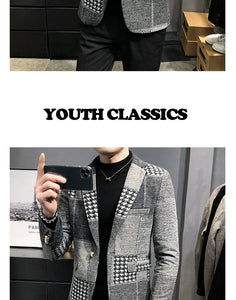 Mens Woolen Jacket 2023 Autumn Winter Fleece Warm Plaid Woolen Coat Streetwear Casual Slim Fit Jacket Coat Fashion Men Clothing