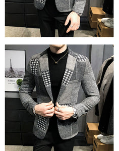 Mens Woolen Jacket 2023 Autumn Winter Fleece Warm Plaid Woolen Coat Streetwear Casual Slim Fit Jacket Coat Fashion Men Clothing