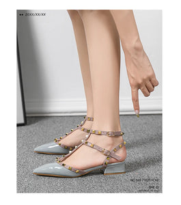 Summer high-heeled women's sandals Fashion brand design pointed rivet red casual shoes Large size 41-43