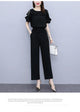 Women's Summer Suit 2025 New Waistband Lace Openwork Off The Shoulder Short Sleeve Tops Wide Leg Pants 2 Two Piece Set For Women