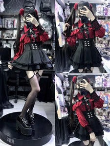 3-Color Sweet Gothic Lolita Coord Set, Off Shoulder Lace Blouse & High Waist Skirt, Kawaii Japanese Style Two Piece Outfit S-XL