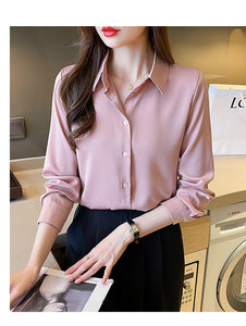 New Spring satin shirts solid color office ladies shirts fashion Women Blouses Long Sleeve Tops Blusas Mujer