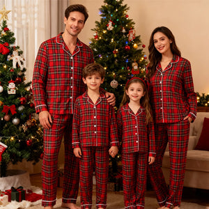 Family Christmas Pajamas Matching Sets Adult And Kids Xmas Red Plaid Button Shirts Tops+Pants Baby Romper Loungewear Pyjamas