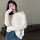 Women's Clothing Off Shoulder Sweet Sweaters Autumn/Winter Sexy Unique Tops Lady Elegant Crew Neck Knitted All-match Pullovers