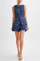 Summer Women's Denim Shorts Suit Sleeveless O-neck Single Breasted Split Top Vest High Waist Wide Leg Shorts 2024 Lady Sets