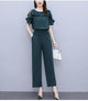 Women's Summer Suit 2025 New Waistband Lace Openwork Off The Shoulder Short Sleeve Tops Wide Leg Pants 2 Two Piece Set For Women