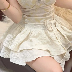 Spicy Girl Sle Lace Me Splice Bal Top Bla Slimming Cake Skirt Set Women's Faion Spring Collection Two-Piece Suit
