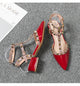 Summer high-heeled women's sandals Fashion brand design pointed rivet red casual shoes Large size 41-43