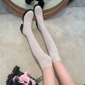 Stretchy Knit Over The Knee Boots Women Plus Size 35-42 Thick Heel Long Boots Woman Comfortable Slip On Slim High Botas Mujer