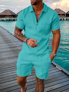 Funny 3D Polka Dot Print Men's Short Sleeve Sets Fashion Zip Polo Shirt Shorts 2 Piece Outfit Summer Street Clothing Casual Suit