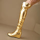ORCHA LISA Over Knee Boots 60cm High Shiny Fashion Round Toe Wedge Heel Heel Big Size 47 48 US16 US17 Red Black