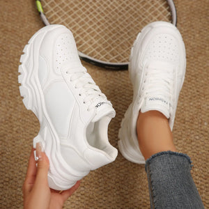 Comemore White Height Increase Sneakers for Women Autumn New Lace Up Platform Casual Leather Comfortable Women's Vulcanize Shoes