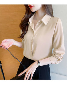 New Spring satin shirts solid color office ladies shirts fashion Women Blouses Long Sleeve Tops Blusas Mujer