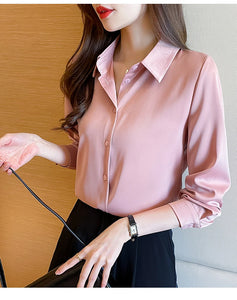 New Spring satin shirts solid color office ladies shirts fashion Women Blouses Long Sleeve Tops Blusas Mujer