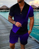 Funny 3D Printed Men's 2 Piece Sets Fashion Polo Shirt+Shorts Outfit Casual Short Sleeve Zipper Shirts Summer Hip Hop Streetwear
