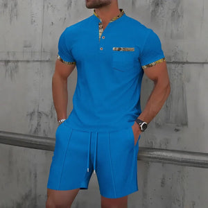 Summer Men Sports Polo Suit Short Sleeve Stylish Zipper Polo Shirt And Shorts Set Men Casual Streetwear 2-pie Leisure Sports Set