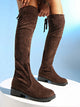 2024 New Women Boots Winter brown Over The Knee Boots Comfort Lace Up Chunky High Heels Shoes Fashion Warm Suede Round Toe Boots