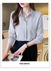 New Spring satin shirts solid color office ladies shirts fashion Women Blouses Long Sleeve Tops Blusas Mujer