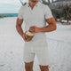Men's Comfortable Short-Sleeved Waffle Polo Shirt And Shorts Set - Breathable Lightweight Spring/Summer Clothing
