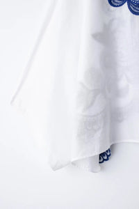 HH Women's 2-piece Set Of Blue Embroidered Single-breasted Loose Shirt + Chic High-waisted Loose Pleated Street Skirt Suit