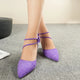 Sandals Summer Women's Sexy Pointed-Head High-Heeled Shoes with Cross Straps Slimming Ankle-Length Rubber Upper Shoes