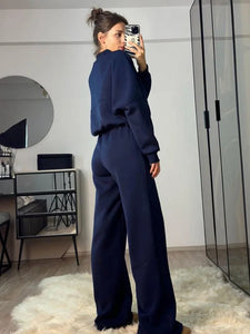 FSMG Casual Sweatshirt Pants Set Solid Zippers Jackets Loose High Waist Lace-up Elastic Waist Trousers Suits Sportswear 2 Pieces