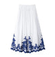 HH Women's 2-piece Set Of Blue Embroidered Single-breasted Loose Shirt + Chic High-waisted Loose Pleated Street Skirt Suit