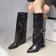 Fashion High Heels Knee High Boots for Women Winter 2025 Trend Pointed Toe Knight Boots Woman Fold Over PU Leather Long Botas