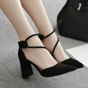 Women's Shoes Sandals Female Summer Thick with High-heeled Pointed Stiletto Sexy Nightclub Buckle Strap Zapatilla Mujer