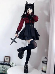 3-Color Sweet Gothic Lolita Coord Set, Off Shoulder Lace Blouse & High Waist Skirt, Kawaii Japanese Style Two Piece Outfit S-XL