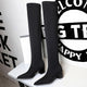 BIGTREE Shoes Women Sexy Over The Knee Boots Pointed Top Stretch Boots Thick Heel High Boots Black Long Boots Autumn Winter Shoe