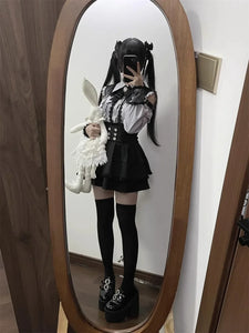 3-Color Sweet Gothic Lolita Coord Set, Off Shoulder Lace Blouse & High Waist Skirt, Kawaii Japanese Style Two Piece Outfit S-XL