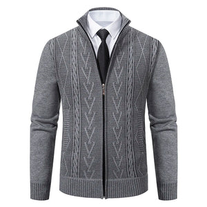 Thickened jacket men's autumn and winter warm trend line stand collar knitted cardigan sweater coat