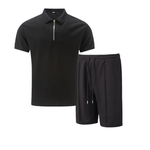 Summer Men Sports Polo Suit Short Sleeve Stylish Zipper Polo Shirt And Shorts Set Men Casual Streetwear 2-pie Leisure Sports Set