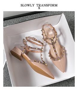 Summer high-heeled women's sandals Fashion brand design pointed rivet red casual shoes Large size 41-43