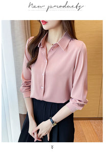 New Spring satin shirts solid color office ladies shirts fashion Women Blouses Long Sleeve Tops Blusas Mujer