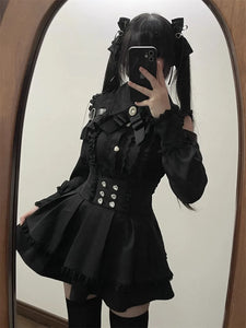 3-Color Sweet Gothic Lolita Coord Set, Off Shoulder Lace Blouse & High Waist Skirt, Kawaii Japanese Style Two Piece Outfit S-XL