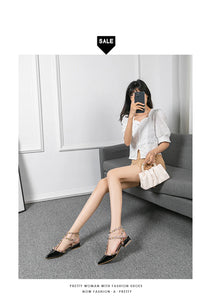 Summer high-heeled women's sandals Fashion brand design pointed rivet red casual shoes Large size 41-43