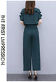 Women's Summer Suit 2025 New Waistband Lace Openwork Off The Shoulder Short Sleeve Tops Wide Leg Pants 2 Two Piece Set For Women