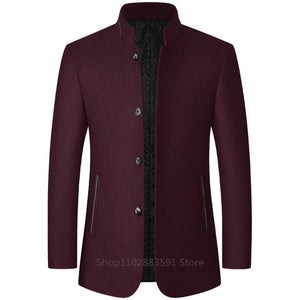 Autumn/Winter Woolen Coat British Style Solid Mid-Length Men Wool Woolen Jacket Men Coat Business Overcoat Male